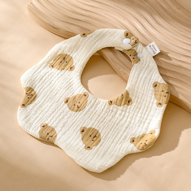 貝樂熊精選 純色印花 口水巾 圍兜 六層紗布巾, 1個, 熊頭