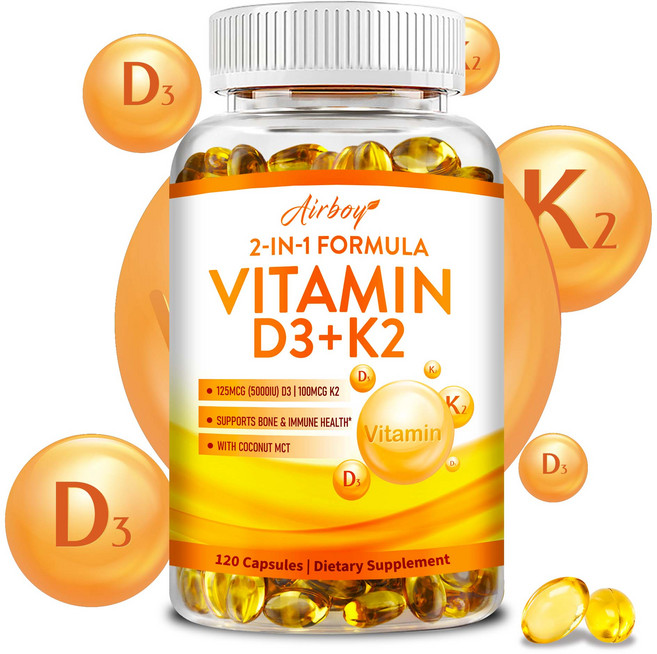 Airboy 維生素D3+K2 膠囊 | 支持骨骼與免疫健康, 120組