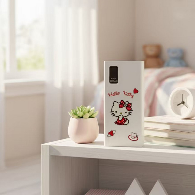 (아미자드) 초 고속 충전 대용량 보조배터리 헬로키티 3D 스티커 귀여운 캐릭터 10000mah 아이폰 애플 iphone 삼성 휴대용 C타입 KC인증, 헬로키티 1번 스티커