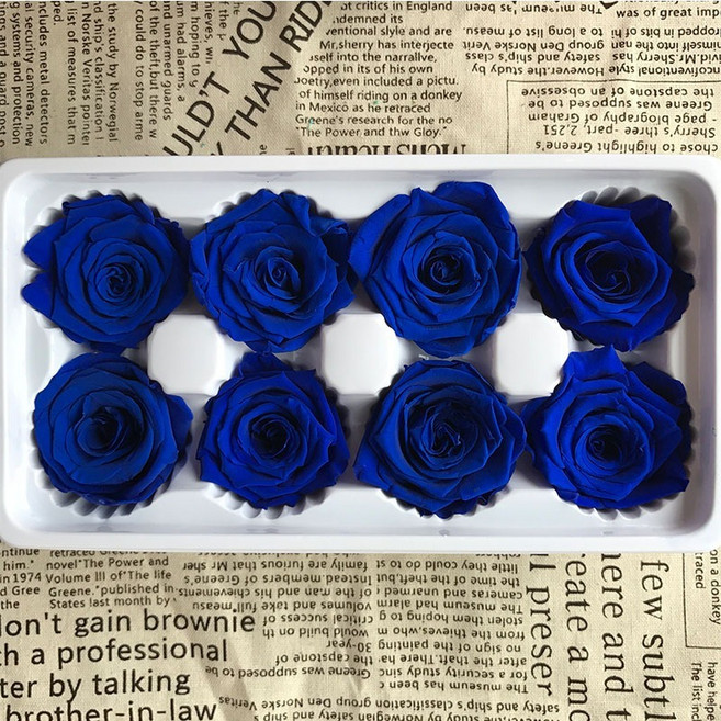 永生玫瑰花 單入 玫瑰花乾燥花 DIY 玫瑰花頭 不凋花, 405，4~5公分寶藍
