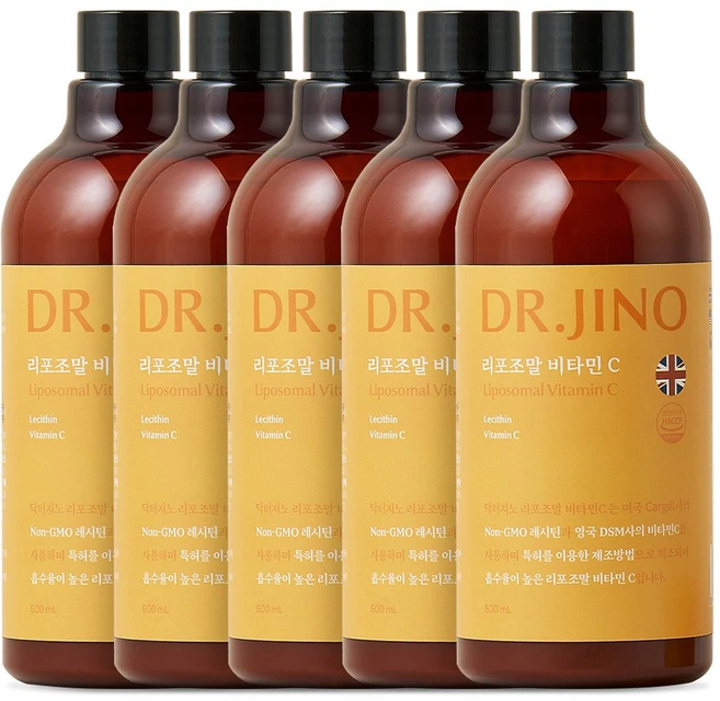 [당일생산/냉장배송] 닥터지노 리포조말 비타민C 액상형 흡수율 높은 특허기술 레시틴 부형제X, 5개, 500ml - 쿠팡