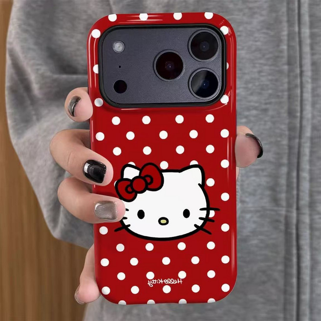 빨간색 도트 캐릭터키티 아이폰17 낙하방지 휴대폰 케이스