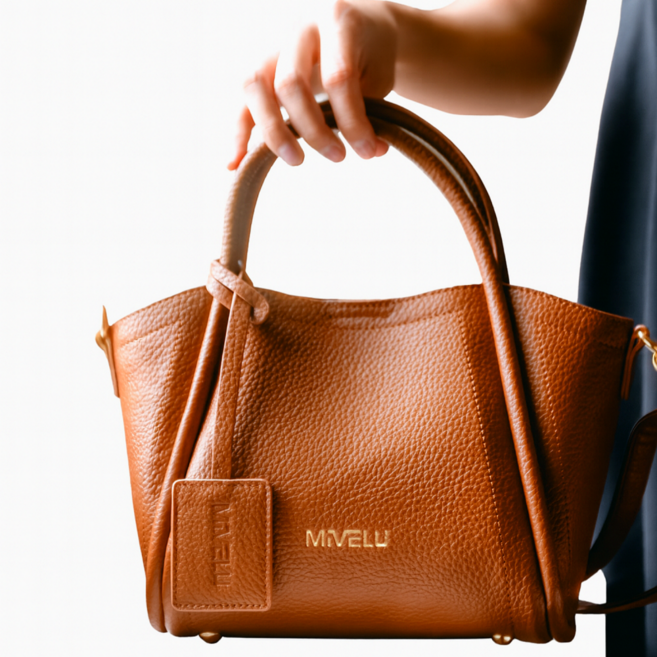 미벨루 브라운 토트백 파우치포함