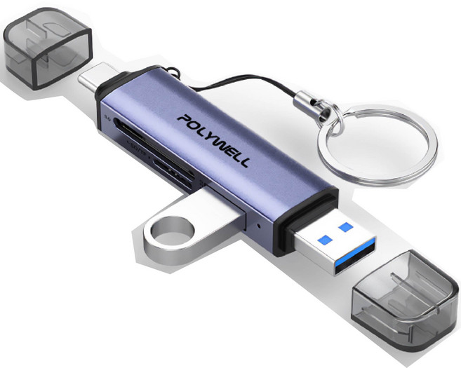 USB擴充 Type-C A雙介面 高速讀取, POLYWELL 寶利威爾 USB3.1 SD/microSD三合一讀卡機, 1個