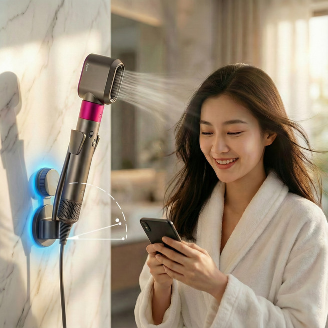 리븐웰 무타공 핸즈프리 헤어 드라이기 거치대, 실버, 1개