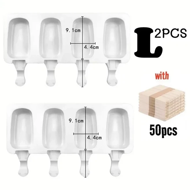 1/4개 DIY 아이스바 몰드 실리콘 타원형 초콜릿 메이커 트레이 수제 냉동 간식 주방용품, 07 L Mold 2pcs -50stick