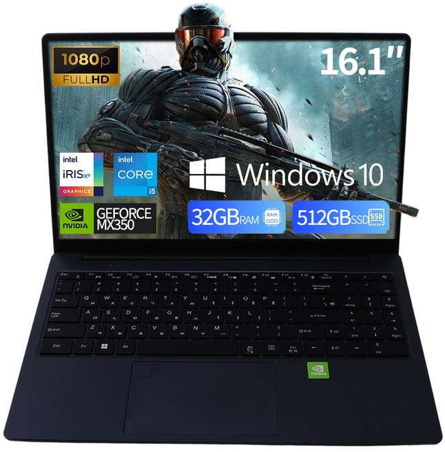 16.1인치 게이밍 노트북 Intel Core i5-1240P 32GB RAM 512GB SSD 독립형 MX350 그래픽 WIN10 백라이트 키보드 고성능, Intel(R) Core(R)i5-1240P, 베스트셀러 블루