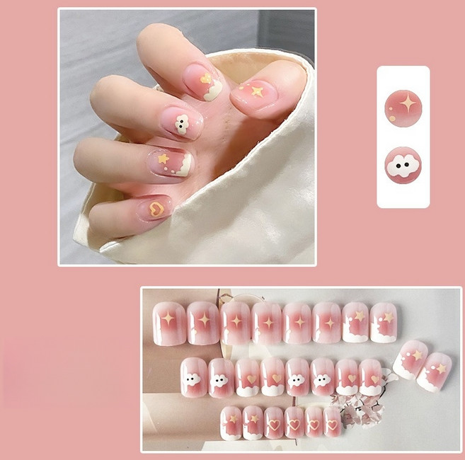 FAINAL SENSE 착용형 인조네일 고급스러운 착용형 인조네일 네일팁 가죽 네일, 1개, 솜구름