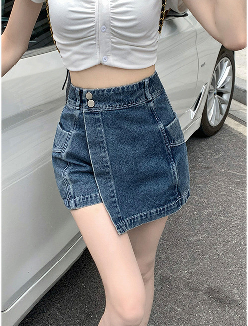 不規則牛仔裙褲女夏季小個子高腰a字半身裙辣妹復古顯瘦包臀短裙