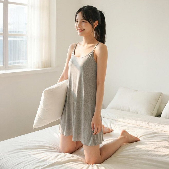 말랑마쥬 모달 플레어 조절끈 브라캡 나시 원피스 잠옷