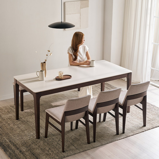 삼익가구 아벨로 포세린 통세라믹 원목 식탁 풀세트 1400/1800, 월넛(화이트), 06. 6인용 1800 세트 (의자6)