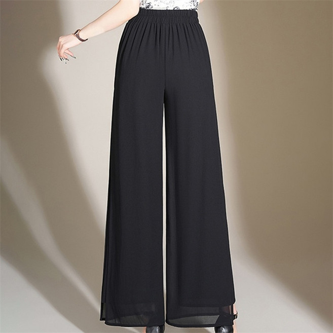 AOKADA 여성 여름 쉬폰 와이드 정장 치마바지 레이어드 드롭핏 레이어드 팬츠