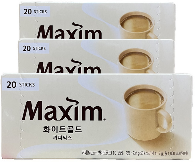 맥심 화이트골드 커피믹스 11.7g*20 234g x 3박스, 11.7g, 20개입, 3개