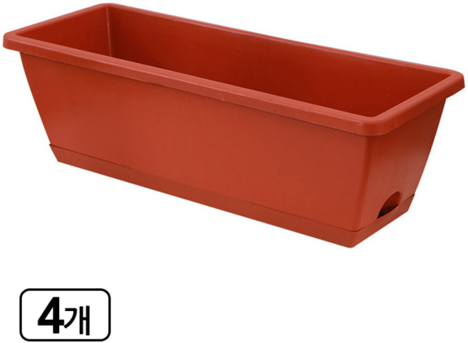 해피앤몰 직사각 대형 화분+받침대 4개 세트, 브라운