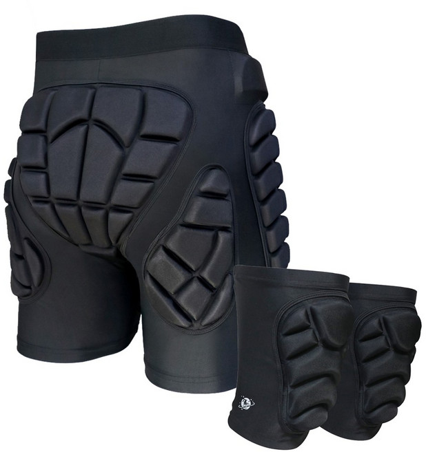 트레벨로 베이직 엉덩이 보호대 스키 보드 피겨 스케이트, 엉덩이(2XL)&무릎(XL) 세트, 1개