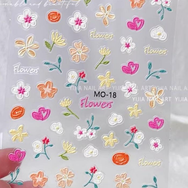 MOSR 美甲貼紙 5D立體浮雕可愛花朵蝴蝶圖案, 1個, MO-18, 同款2張