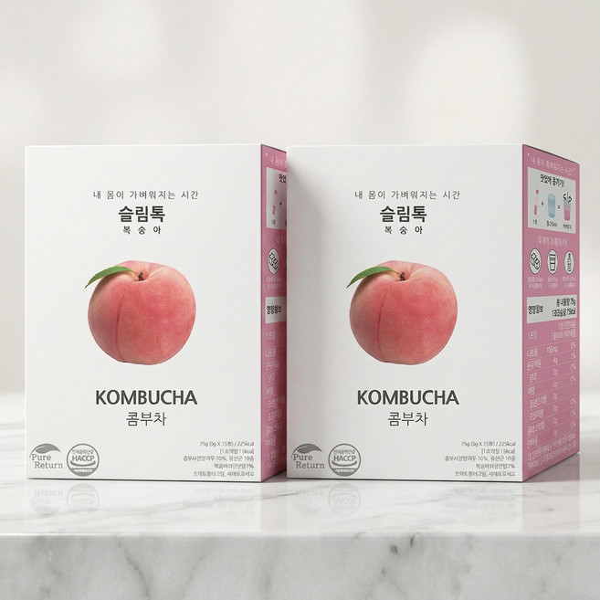 퓨어리턴 다이어트차 유기농콤부차 슬림톡 상큼한맛 데일리음료 건강음료 콤부차 복숭아맛 추천템 발효음료 5g 15포 30포 2박스, 15개입