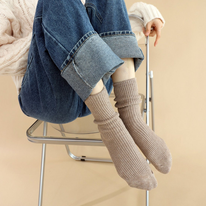 유어삭스 여성용 부드러운 면 니트 갑종 양말 가을 겨울 양말
