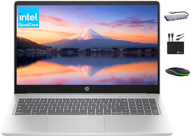 HPbook 2025 뮤 노트북 학생용 비즈니스 15.6인치 HD 디스플레이 쿼드 코어 Intel N200 프로세서 8GB RAM 564GB 스토리지 64GB eMMC+, 1GB, 1GB, 상세페이지 참조