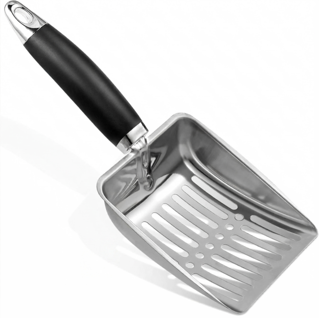 스테인리스 5mm 구멍 긴 손잡이 걸이형 고양이 모래삽, 1개, 실버