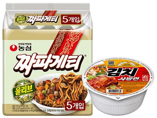 농심 김치사발면(86g12개입)+짜파게티10봉지, 단품