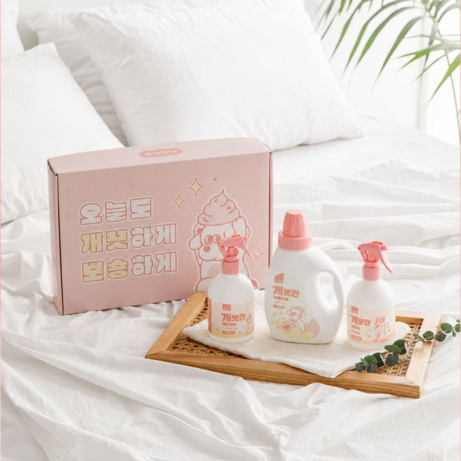 뽀숑하우스 개끗한 선물세트 (세탁세제+배변클리너+탈취제) 강아지 고양이 전용 세제 세트