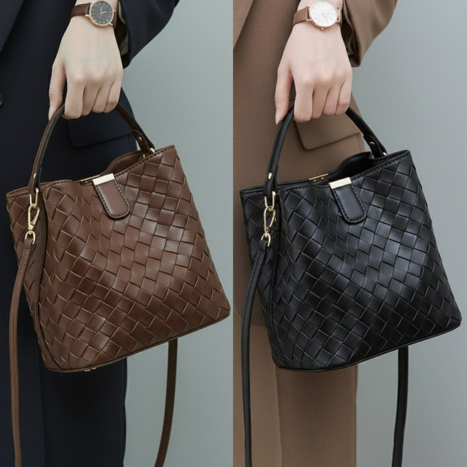 티모바 1+1 여성 가죽 위빙 가방 버킷백 크로스백 중년 핸드백