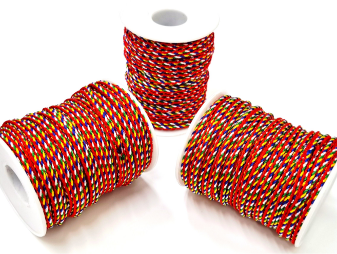 [신비로운 전통] 꼬임 오색실 3mm / 20m 오색실 꼬임실 매듭실 매듭 팔찌 꼬임 실타래 민속 불교용품, 1개