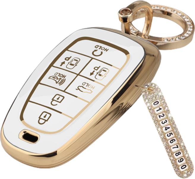 키에티 현대 신형 스타리아 팰리세이드 7버튼 TPU 골드엣지 키케이스 B타입 + 큐빅번호판, 화이트