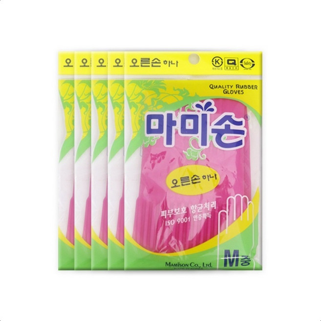 마미손 오른손 하나 고무장갑, 핑크, 중(M), 5개