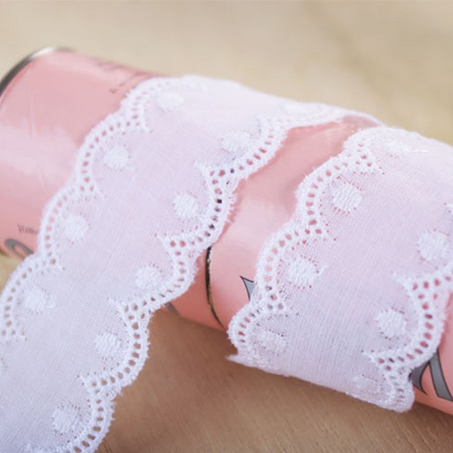 큐티자수양면레이스 흰색바탕 면100%자수레이스 폭약3cm, 1개