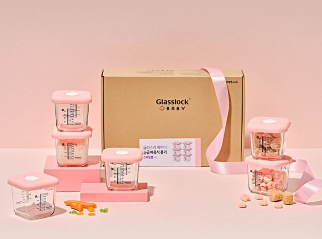 글라스락 이유식용기 핑크, 1세트, 이유식용기 270ML 6게