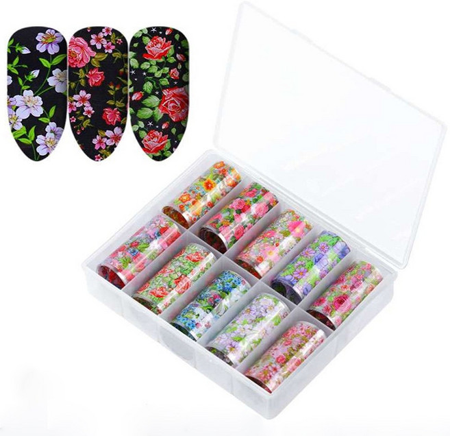 네모뷰티 젤네일아트 재료 네일 호일 필름 플라워 꽃매직필름 10종세트, 1개