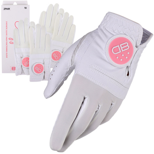 [BIGYARD] 빅야드 미끄럼방지 극세사 골프장갑 여성용 양손 2세트, 18호 양손2장 1세트, 1개, 화이트핑크