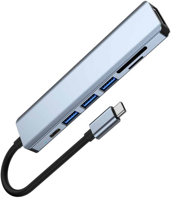 큐앤씨 C타입 7in1 7포트 HDMI USB3.0 USB2.0 Type-C SD/TF 100W 멀티 허브, 실버, 1개