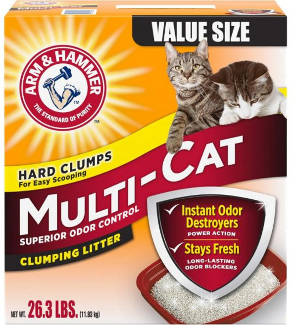 고양이모래 캣리터 배변 용품 암 앤 해머 멀티캣 뭉침 쓰레기 향 26.3파운드, 1개