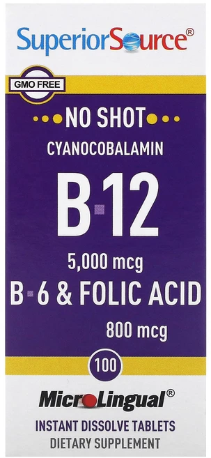 Superior Source 수페리어 소스 B-12 B-6 엽산 100 태블릿 활력 영양제, Superior Source 수페리어 소스 B-12 B, 1개, 100정 - 쿠팡