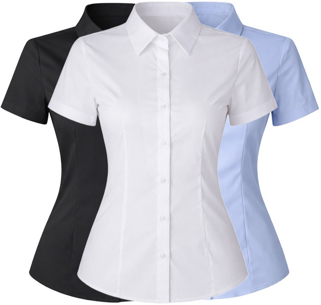 [1+1+1] 로로비 여성 슬림핏 반팔 셔츠 블라우스 기본 캐주얼 정장 카라 와이셔츠