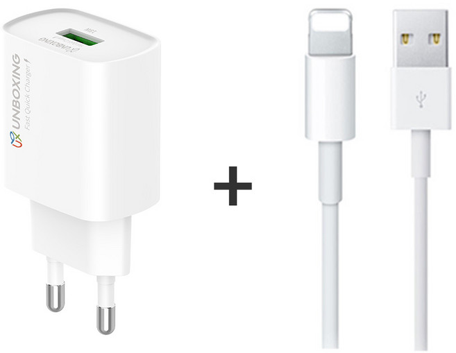 UBX 가정용 고속 충전기 + 아이폰 라이트닝 8핀 충전 케이블, 2m, 화이트, 1개
