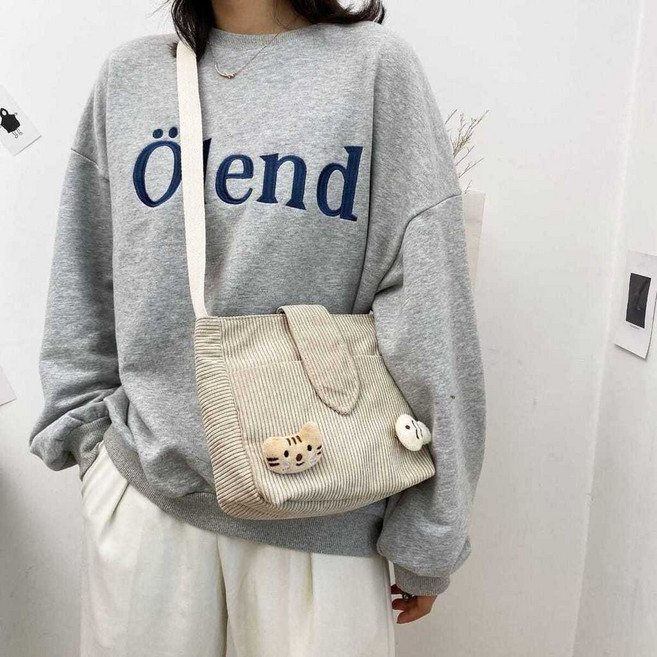 韓國ins可愛小包包萌少女日系原宿學生韓版ulzzang斜挎燈芯絨 輕巧方便 時尚百搭, 白色