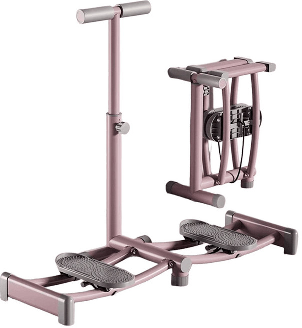 家用靜音滑步機 - 模擬滑雪運動，全身肌肉鍛鍊，可調節阻力，輕巧易收納, 粉色, 美腿器-扶手款