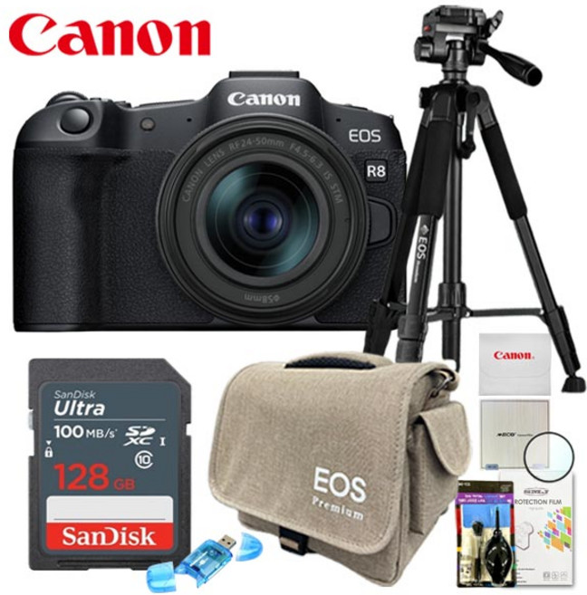 캐논 정품 EOS R8 + RF 24-50mm KIT/삼각대 패키지 8종세트/128GB+EOS가방+액정보호필름+융+청소도구+리더기+필터+삼각대/TJ