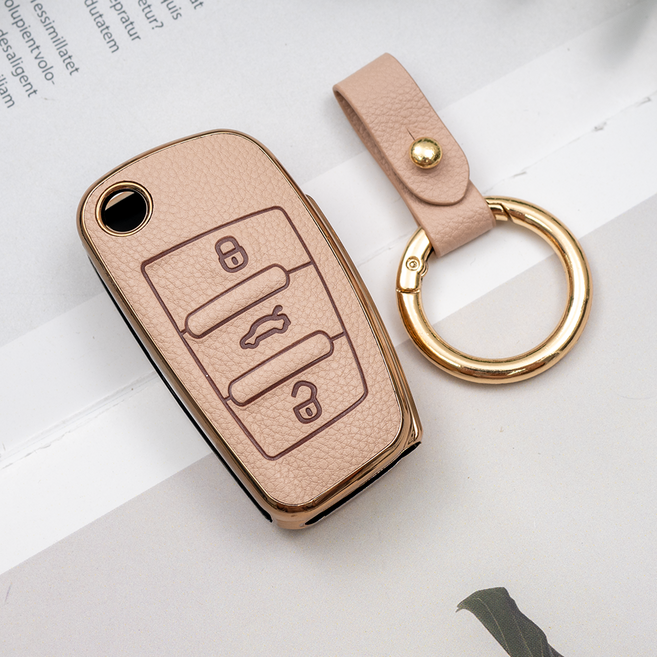 바이어블 아우디 A시리즈 Q시리즈 TT 호환 TPU 스마트키 가죽 TPU 케이스 키링 키홀더, 3버튼_C타입 TL48, 아이보리