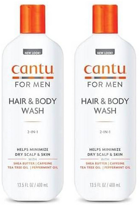 칸투 맨 남성 2-in-1 시어버터 카페인 티트리 페퍼민트 샴푸 샤워젤, 2개, 400ml