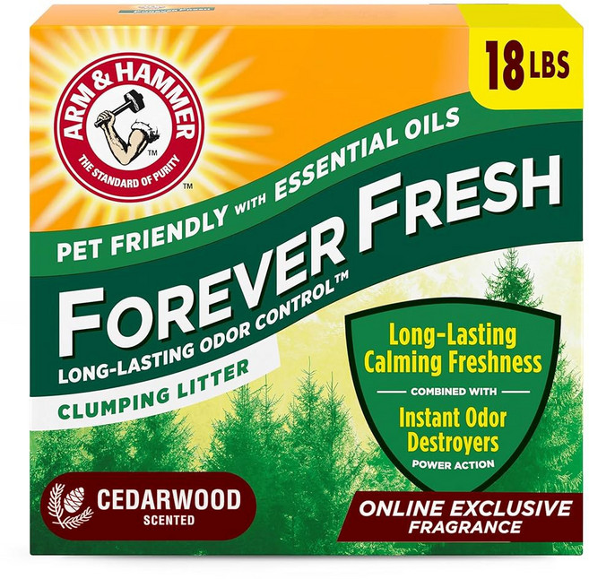 Arm & Hammer 영원히 신선한 뭉친 고양이 쓰레기 라벤더 멀티캣 냄새 제어 18파운드 20% 더 많은 라벤더 신선도 에센셜 오일 포함, 2 Cedarwood