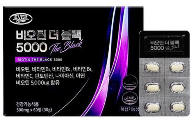 먹는수액 모발엔 비오틴 더 블랙 5000 두피유산균 대용량, 4개, 60정