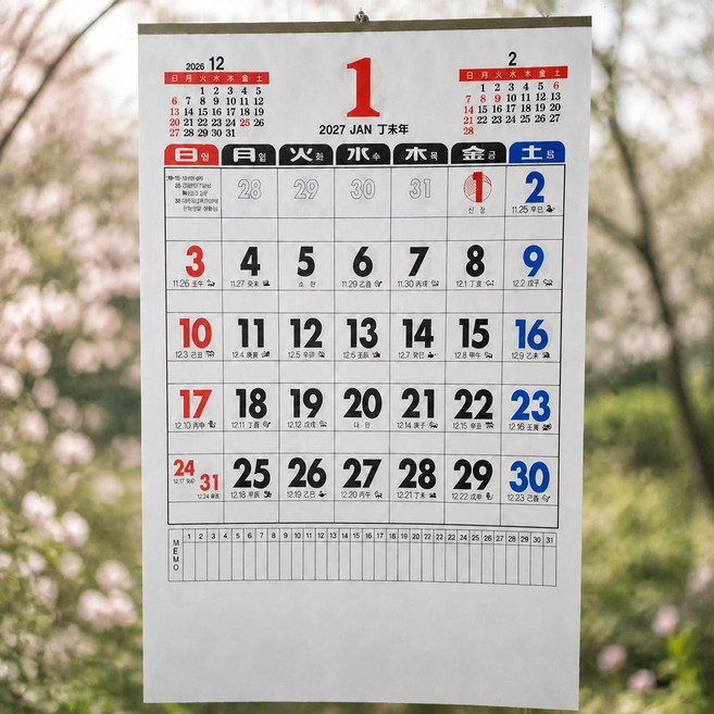 5위 - 1+1 음력달력 달력 절기 벽걸이달력 대형 캘린더 2027년 2027달력 숫자판달력 레트로 1개 2027년달