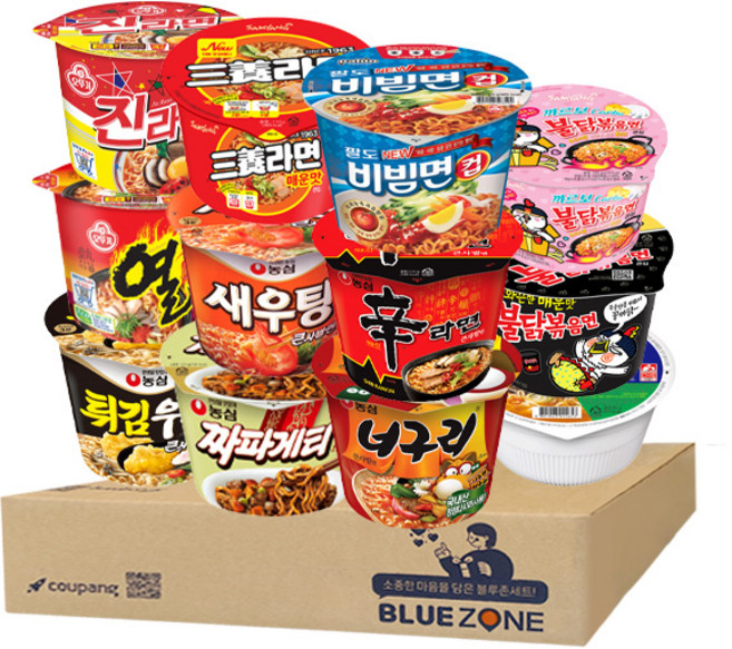 블루존 매운 용기 컵라면 12종(신라면+짜파게티+새우탕+튀김우동+얼큰너구리+육개장사발+진라면매운+열라면+삼양라면매운+불닭+까르보불닭+팔도비빔면), 1개