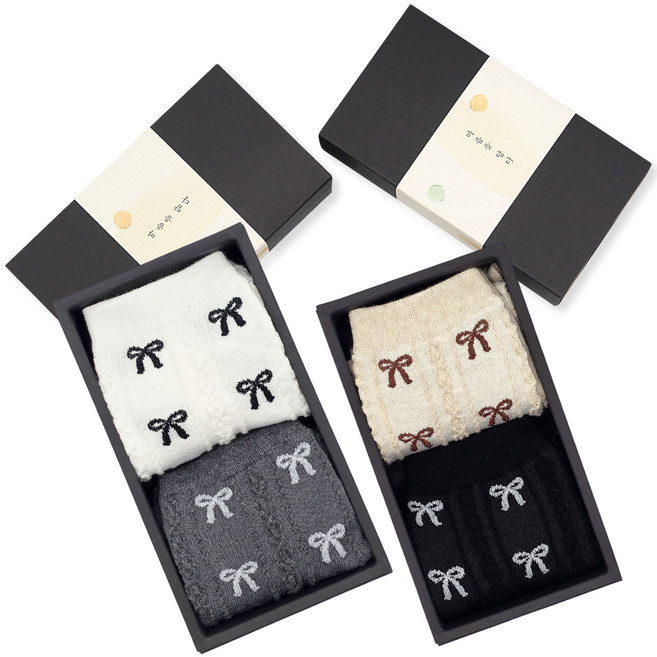 양말쟁이 여성 꽈배기 중목 2켤레 선물세트 포장