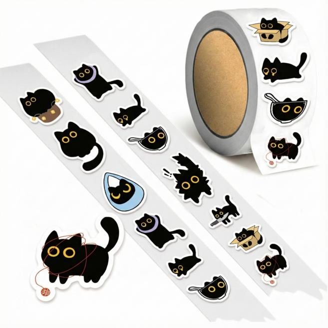 에버샵 다꾸용 동물 고양이 강아지 롤 스티커 대용량 방수 귀여운 다이어리 꾸미기 일러스트 문구 소품, 500개, 고양이 스티커 A